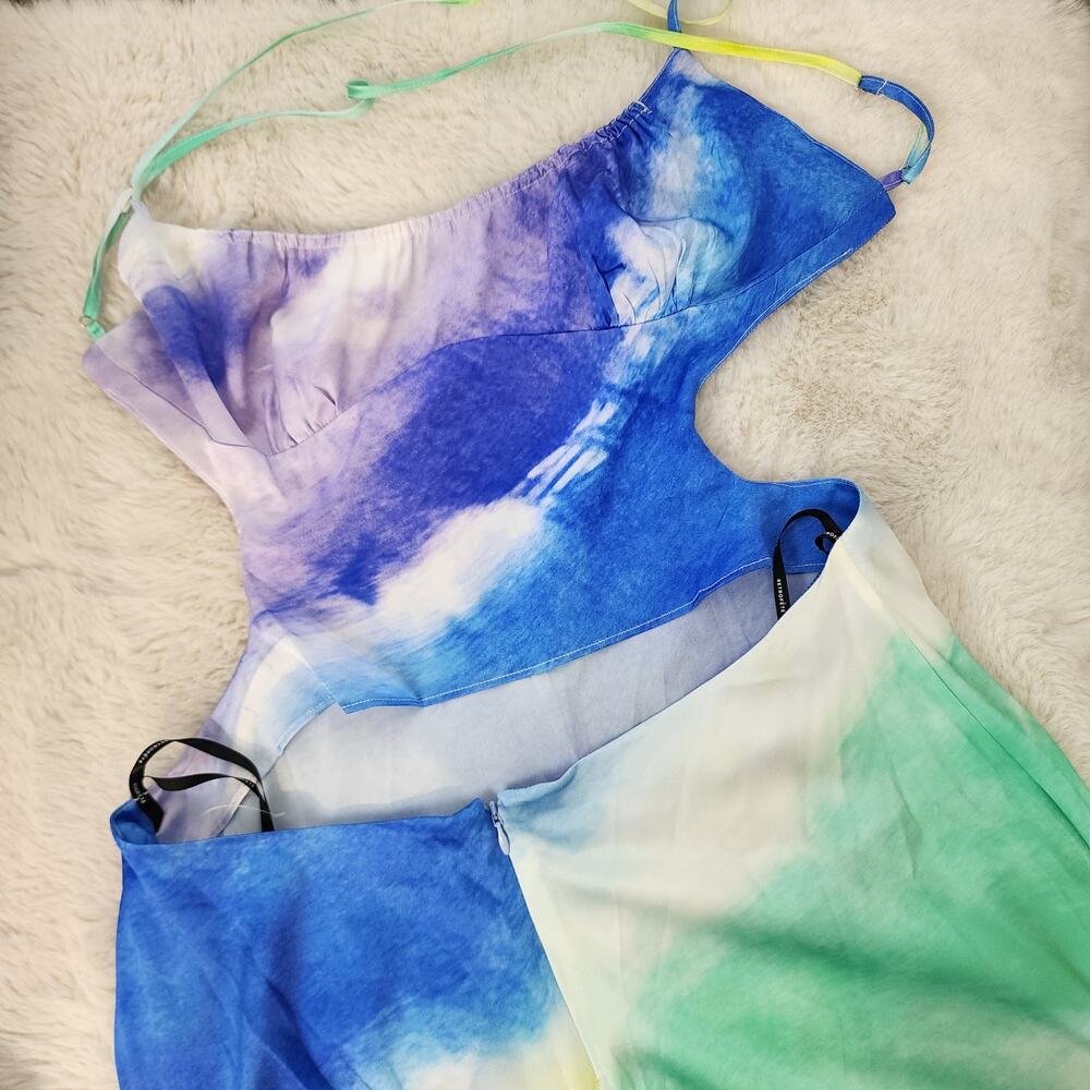 Retrofête Scarlett Silk Maxi Gown Watercolor Wave Tie-Dye Open Back NWOT Large - Picture 7 of 16